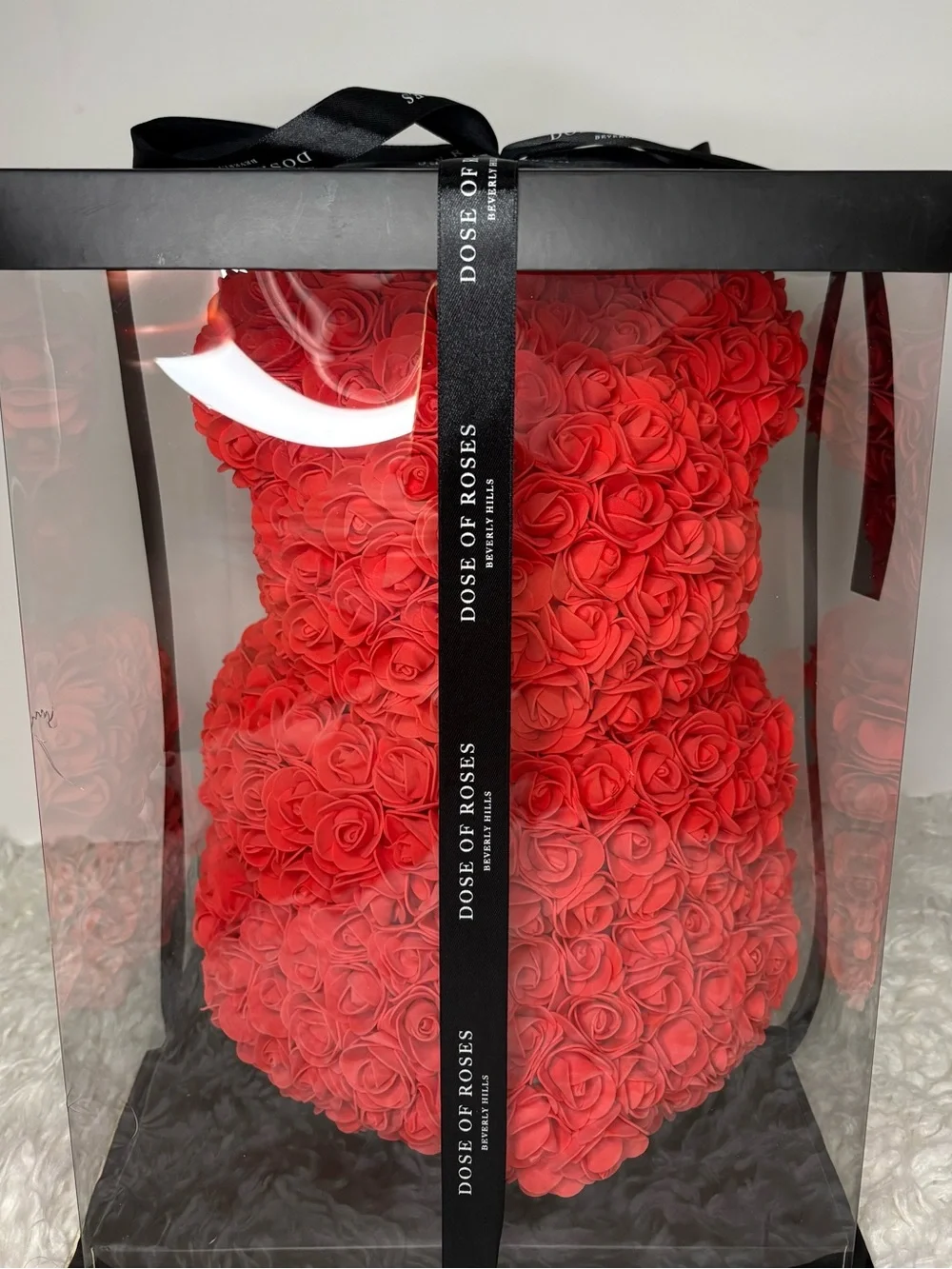 Dose of Roses Red Artificial Rose Bear Topiary Arrangement in Display Box